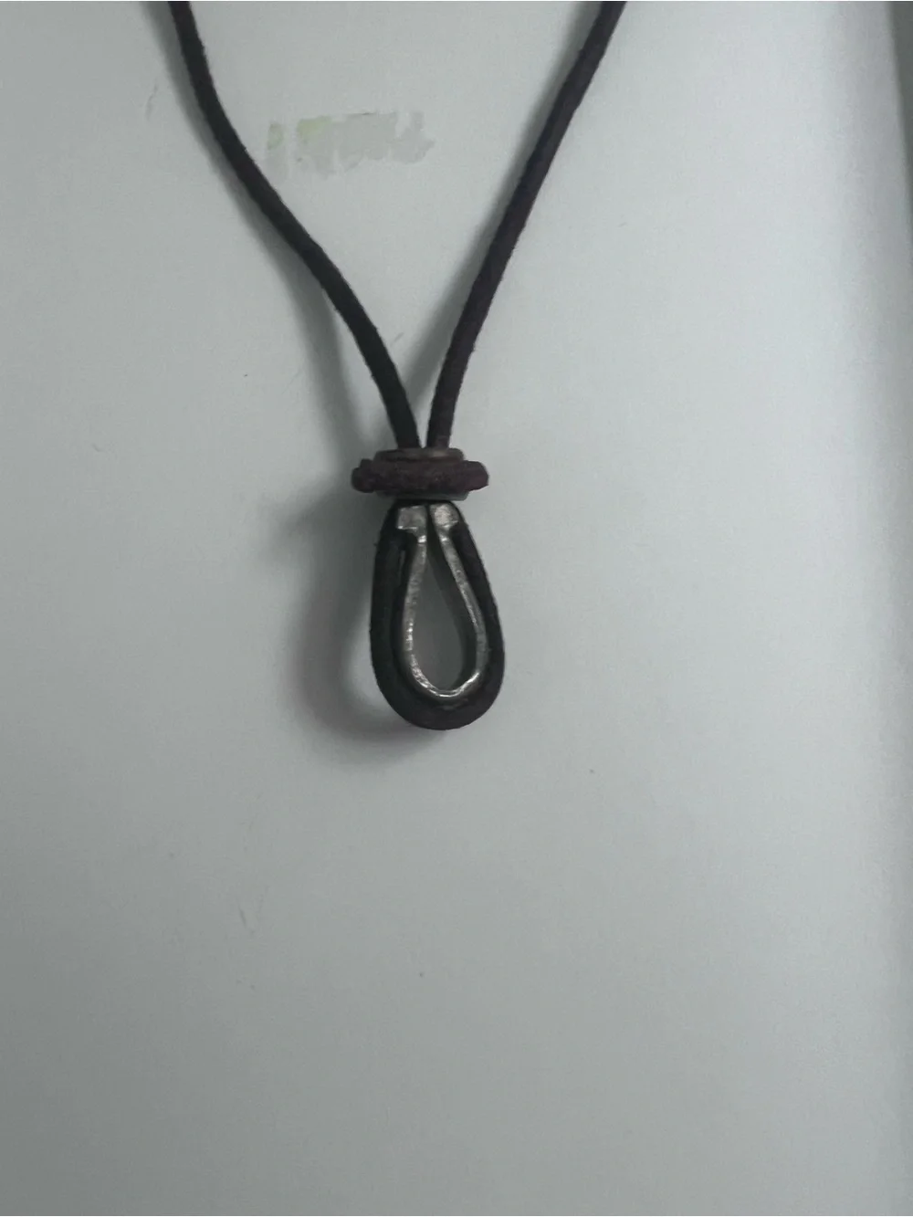 Vintage Boho Brown Leather Cord Necklace with Metal Teardrop Pendant